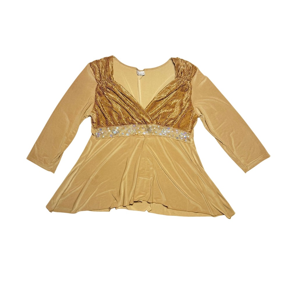 Nexx Gold Metallic Plisse Sequin Empire Waist Blouse